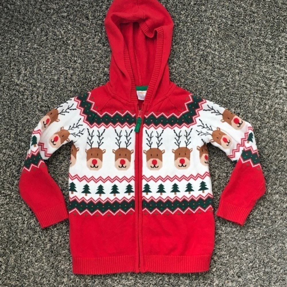 Gymboree Reindeer Zip-Up Hooded Sweater 5T